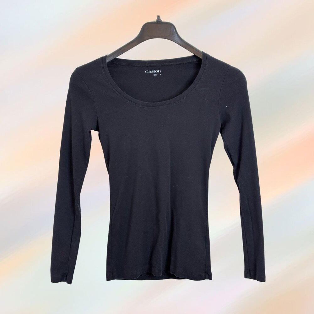 Caslon / Nordstrom Women's Black Long Sleeve Scoopneck Shirt, Small